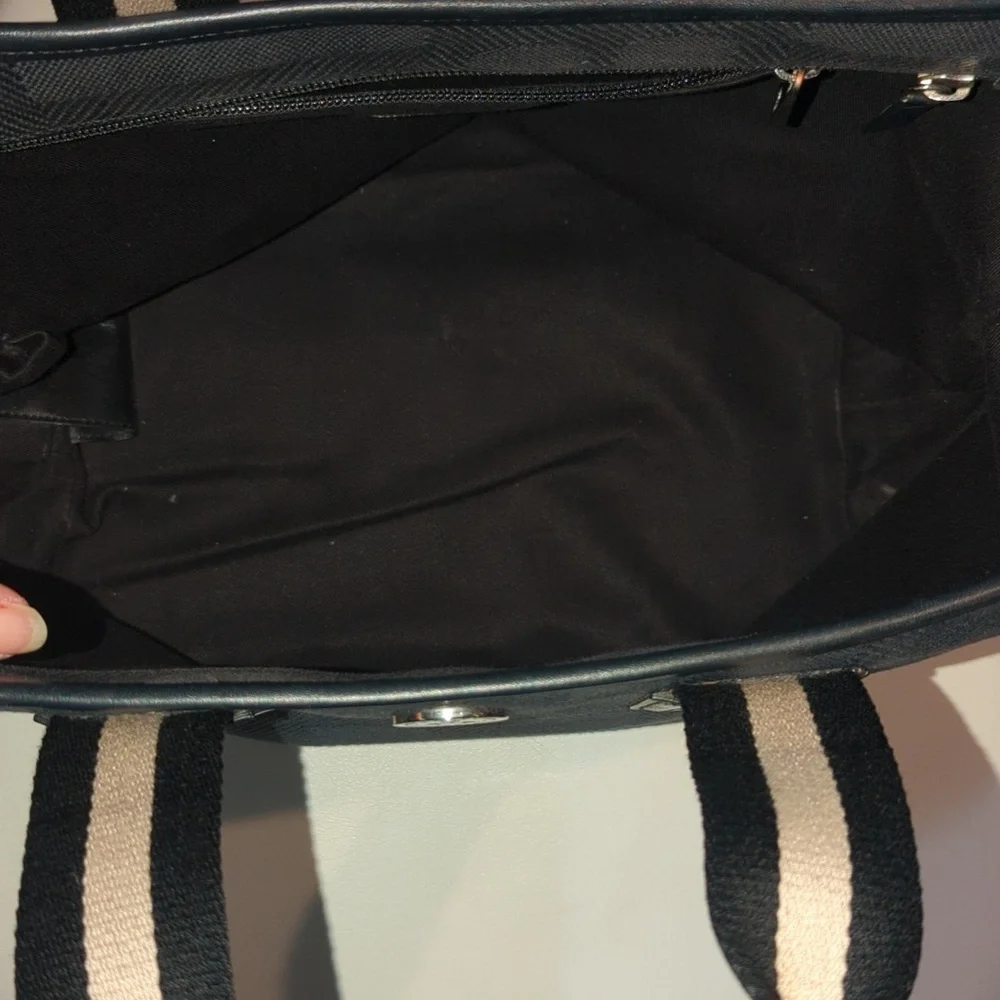 Black Bally canvas tote with black and white canvas handles